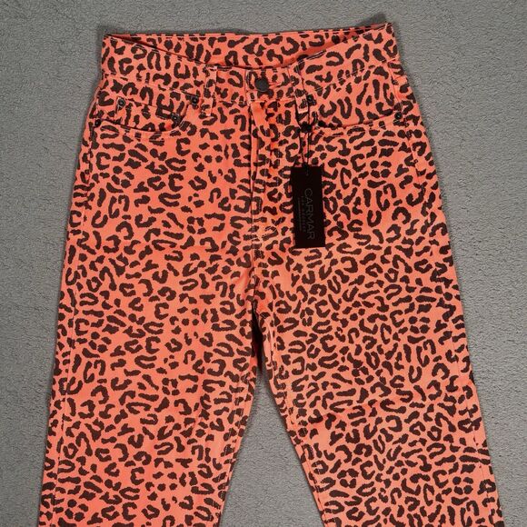 NWT Carmar Women’s Size 26 Jeans Neon Orange Leopard Pants Emelia Mid Rise - Picture 2 of 12
